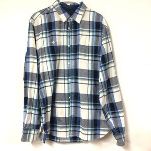 GAP White Blue & Green Flannel Button Down